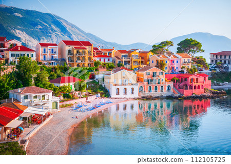 Assos, Greece. Idyllic Kefalonia picturesque village, Greek Islands. 112105725