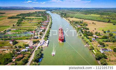Tulcea, Romania. Sulina Branch, marine navigation on Danube River 112105735