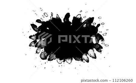 Artistic grunge textured black watercolor smear shape with drops. Abstract dark isolated ink splash stain for texture brush design, background, banner decor Artistic grunge textured black watercolor smear shape with drops. Abstract dark isolated ink splash stain for texture brush design, background, banner decor 112106260