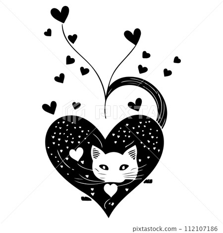 cat love valentine heart illustration sketch draw  112107186
