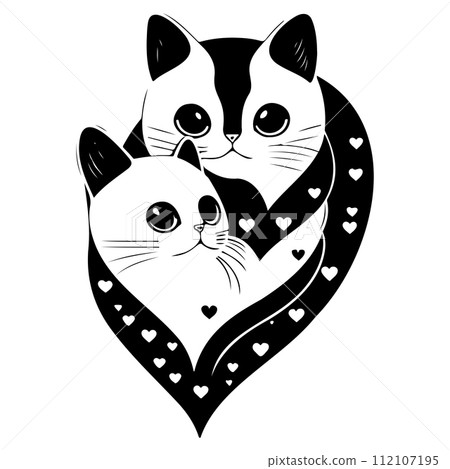 cat love valentine heart illustration sketch draw  112107195
