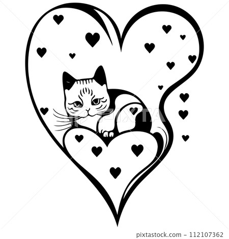 cat love valentine heart illustration sketch draw  112107362