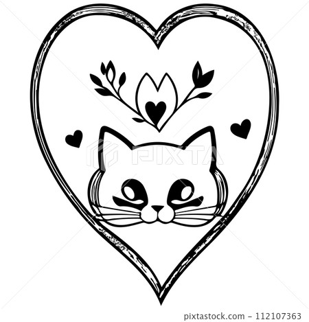 cat love valentine heart illustration sketch draw cat love valentine heart illustration sketch draw 112107363