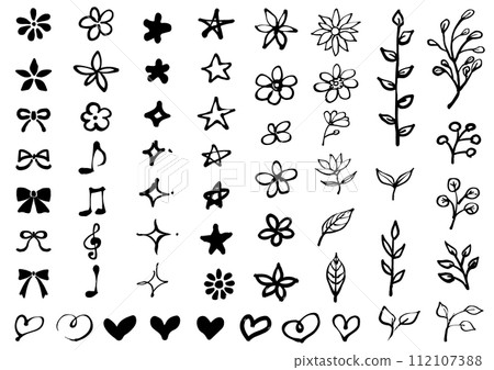 A set of simple designs such as hand-drawn cute flowers and stars. A set of simple designs such as hand-drawn cute flowers and stars. 112107388