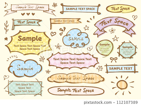 A set of many cute pastel colored frames and decorations drawn with pens. A set of many cute pastel colored frames and decorations drawn with pens. 112107389