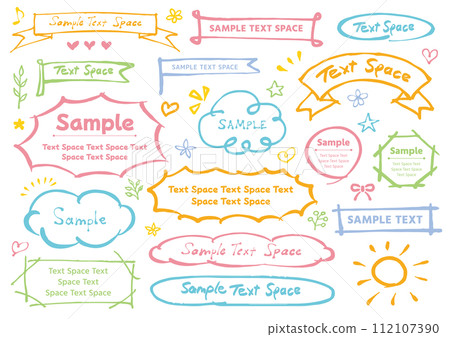 A set of many cute colorful frames and decorations drawn with pens A set of many cute colorful frames and decorations drawn with pens 112107390