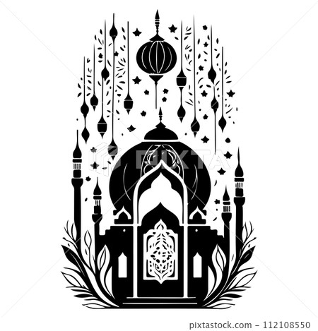 mosque ramadan ornament lantern ligh illustration sketch hand draw  112108550