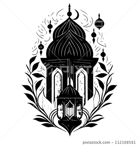 mosque ramadan ornament lantern ligh illustration sketch hand draw  112108581