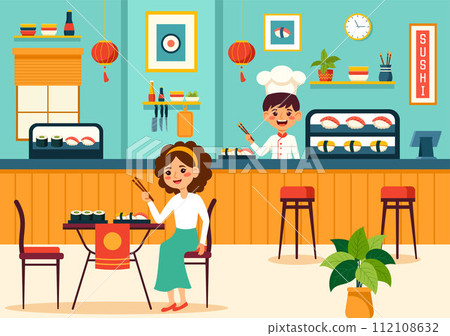Sushi Bar Vector Illustration of Japan Asian Food or Restaurant of Sashimi and Rice for Eating with Soy Sauce and Wasabi in Flat Cartoon Background Sushi Bar Vector Illustration of Japan Asian Food or Restaurant of Sashimi and Rice for Eating with Soy Sauce and Wasabi in Flat Cartoon Background 112108632