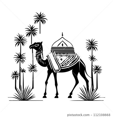 Desert Camel Mosque ramadan ornament palm tree illustration sketch hand draw Desert Camel Mosque ramadan ornament palm tree illustration sketch hand draw 112108668