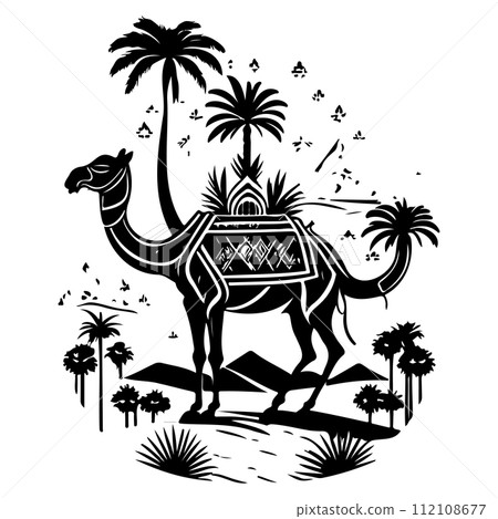 Desert Camel Mosque ramadan ornament palm tree illustration sketch hand draw  Desert Camel Mosque ramadan ornament palm tree illustration sketch hand draw  112108677