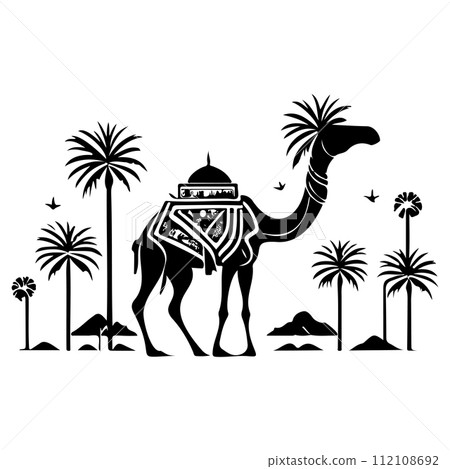 Desert Camel Mosque ramadan ornament palm tree illustration sketch hand draw Desert Camel Mosque ramadan ornament palm tree illustration sketch hand draw 112108692