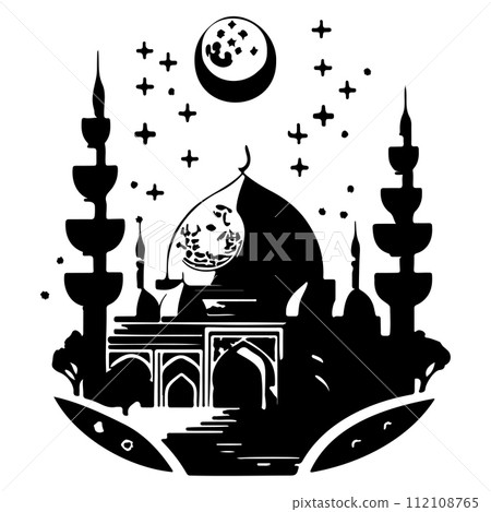 Ramadan kareem moon jerusalem Mosque illustration draw black Ramadan kareem moon jerusalem Mosque illustration draw black 112108765