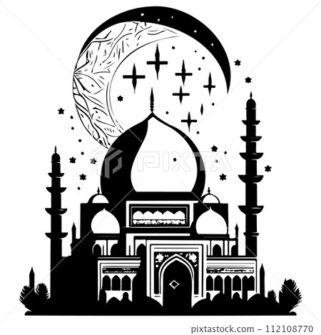 Ramadan kareem moon jerusalem Mosque illustration draw black 112108770