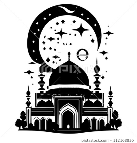 Ramadan kareem moon jerusalem Mosque illustration draw black 112108830