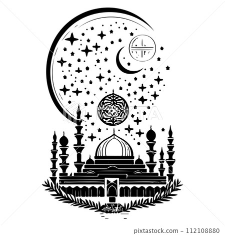 Ramadan kareem moon jerusalem Mosque illustration draw black Ramadan kareem moon jerusalem Mosque illustration draw black 112108880