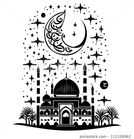 Ramadan kareem moon jerusalem Mosque illustration draw black Ramadan kareem moon jerusalem Mosque illustration draw black 112108962
