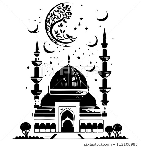 Ramadan kareem moon jerusalem Mosque illustration draw black Ramadan kareem moon jerusalem Mosque illustration draw black 112108985