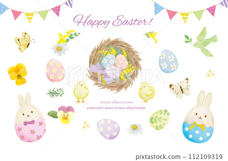 Cute Easter illustration material drawn with watercolors Cute Easter illustration material drawn with watercolors 112109319