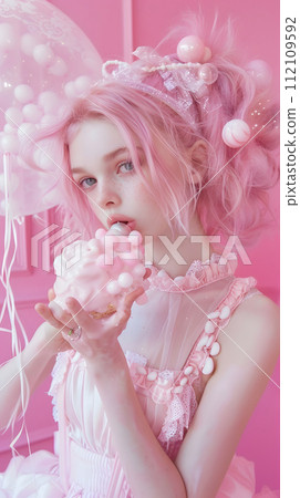 獨特粉紅色時尚的原宿風格女孩 112109592