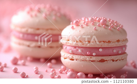 AI-generated content. Close-up of multicolored macaroon 112110380