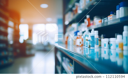 AI-generated content. The blurred abstract background of the pharmacy. 112110594