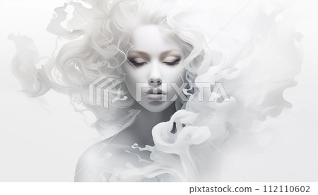 AI-generated content. Woman portrait on an abstract white background. 112110602