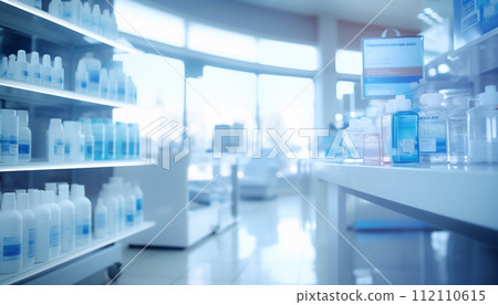 AI-generated content. The blurred abstract background of the pharmacy. 112110615