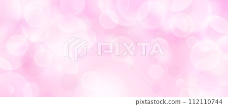 Abstract circle bokeh wallpaper. Pastel rose color blur effect background. Shiny pink blurry light sparkle texture. Vector romantic backdrop for birthday celebration, fairy party, card, poster, banner 112110744