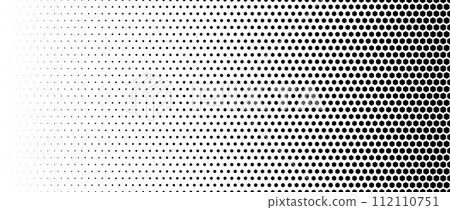 Hexagon halftone gradient texture. Abstract black and white hex gradation background. Geometric retro tech wallpaper. Fading hexagonal pattern backdrop. Vector vanishing honeycomb grunge overlay Hexagon halftone gradient texture. Abstract black and white hex gradation background. Geometric retro tech wallpaper. Fading hexagonal pattern backdrop. Vector vanishing honeycomb grunge overlay 112110751