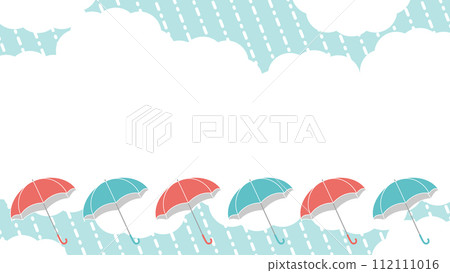 Sky background material with colorful umbrellas and rain clouds Horizontal material with copy space Sky background material with colorful umbrellas and rain clouds Horizontal material with copy space 112111016