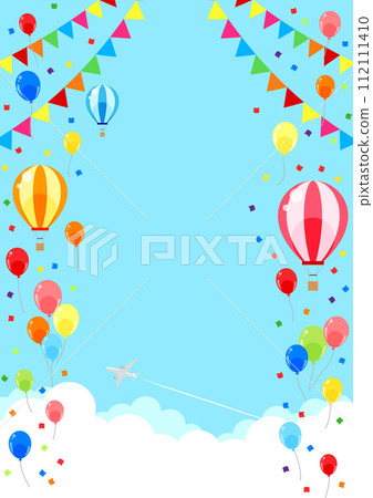 氣球,氣球,背景,插圖,可愛,垂直,雲層之上,旗幟,花環 112111410