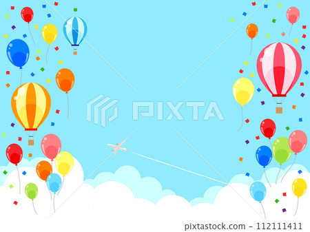 氣球，氣球，背景，插圖，可愛，水平，雲層之上 112111411