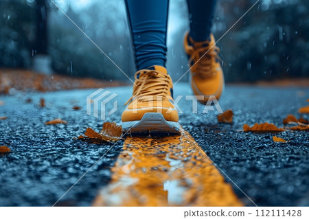 Close-up of a person's shoe while walking. Suitable for accompanying articles about the walking benefits, articles recommending places to walk for exercise, posting pictures with quotes about walking Close-up of a person's shoe while walking. Suitable for accompanying articles about the walking benefits, articles recommending places to walk for exercise, posting pictures with quotes about walking 112111428