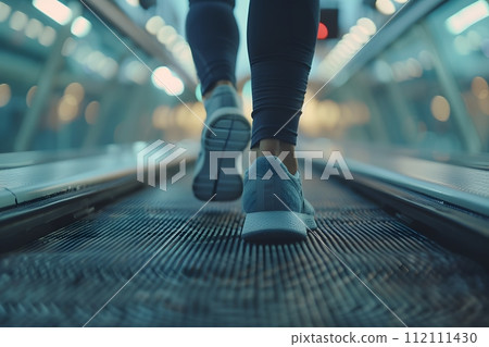 Close-up of a person's shoe while walking. Suitable for accompanying articles about the walking benefits, articles recommending places to walk for exercise, posting pictures with quotes about walking 112111430