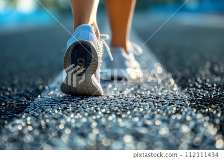 Close-up of a person's shoe while walking. Suitable for accompanying articles about the walking benefits, articles recommending places to walk for exercise, posting pictures with quotes about walking Close-up of a person's shoe while walking. Suitable for accompanying articles about the walking benefits, articles recommending places to walk for exercise, posting pictures with quotes about walking 112111434