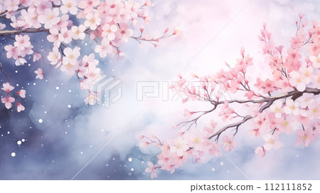 手绘卡通唯美的春天夜晚风景水彩插画 112111852