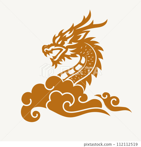 Traditional red Chinese Dragon with chines cloud style, 112112519