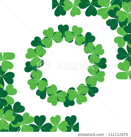3 abstract shamrocks frame corner with top and bottom border and circle. 3 design idea for greetings 3 abstract shamrocks frame corner with top and bottom border and circle. 3 design idea for greetings 112112870