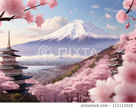 Mt. Fuji and cherry blossoms (AI image) Mt. Fuji and cherry blossoms (AI image) 112113029
