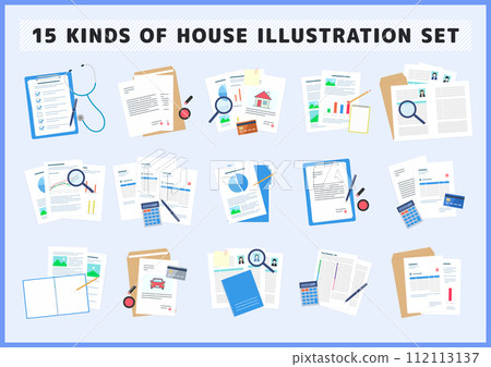 用於業務材料、文件、估算、發票等的圖示材料集。 112113137