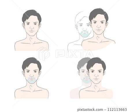 一個留著濃密鬍鬚和藍色鬍鬚的男人的前後圖像插圖集 112113663