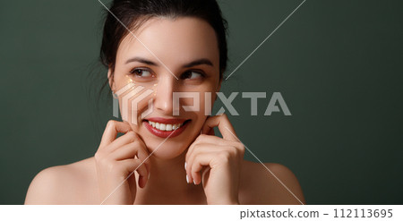 Young beautiful woman with clean perfect skin with Young beautiful woman with clean perfect skin with 112113695