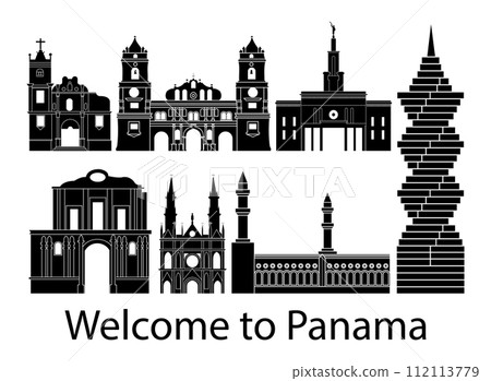 set of Panama famous landmarks by silhouette style 112113779