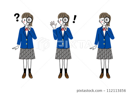 一名身穿制服的女學生拿著放大鏡的插圖集 一名身穿制服的女學生拿著放大鏡的插圖集 112113856