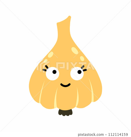 Cute funny garlic with face and emotions. Vector isolated illustration for children. Cute funny garlic with face and emotions. Vector isolated illustration for children. 112114159