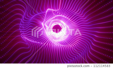 Purple energy magic hi-tech light digital tunnel frame made of futuristic energy lines. Abstract background 112114583