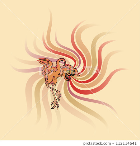 Furaribi, a small yokai and fire spirit in Japanese folklore, with bird body and dog-like face, and on fire, floating aimlessly, born from a lost soul that could not properly move on to the next life. 112114641