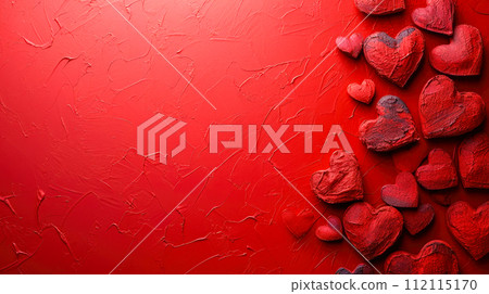 Love and romance  concept. Red painted wall with heart shapes, copy-space. 112115170