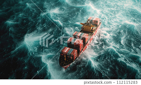Shipping container ship on a stormy sea. 112115283